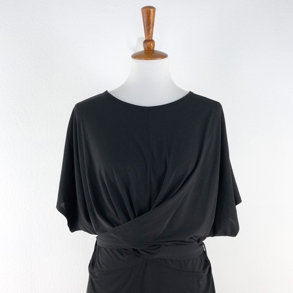 Haute Fox Black Faux Wrap Front Body Con Dress - Picture 5 of 9
